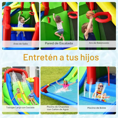 Vista 5 de BOUNTECH Tobogán acuático inflable, 7 en 1 doble tobogán para niños, parque acuático para niños, toboganes de agua inflables para exteriores