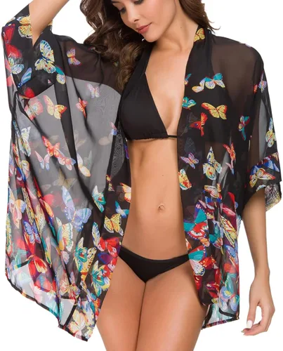 Vista 3 de Tribear - Cárdigan de chifón para mujer con capas,tapado para la playa