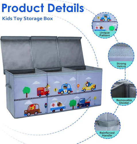 Vista 4 de decalsweet Caja de juguetes para niños, caja de almacenamiento de juguetes Oxford plegable con asas para niños, organizador de juguetes extra grande