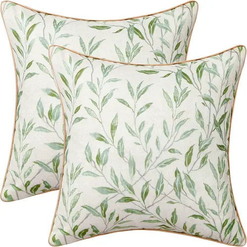 Vista 13 de VOGOL - Funda de almohada texturizada de lino, 18 x 18 pulgadas, estilo granja, para sofá, cama y habitación, con diseño de pájaros y hojas beige