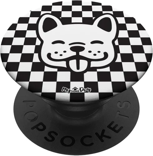 Vista 6 de PopSockets MagSafe PopGrip de cara sonriente a cuadros negros para iPhone
