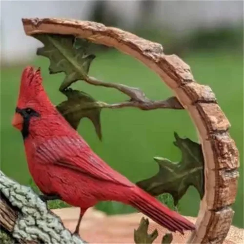 Vista 5 de Cardenal Wood Tallado – Hecho a mano 'Cardinals Appear When Angels are Near', arte original único tallado estatua de trabajo decoración de escultura
