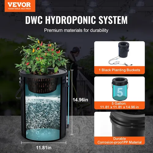 Vista 2 de VEVOR Sistema de Cultivo Hidropónico DWC, Sistema de Cultivo Hidropónico con Kit de Goteo Superior, Cultura de Agua Profunda de 5 Galones con Bomba