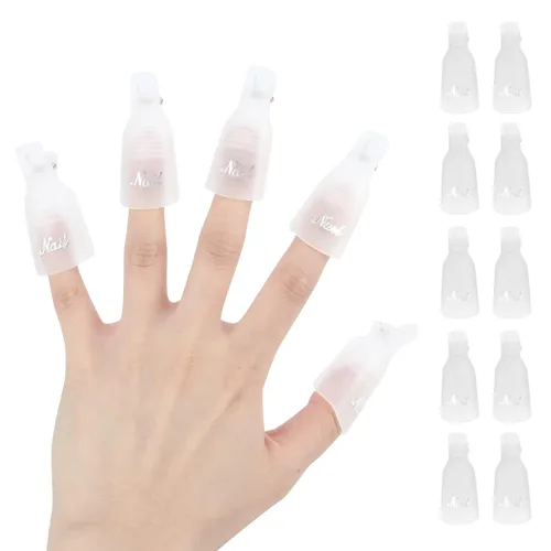Vista 11 de Kit de removedor de esmalte de uñas de gel con 10 clips de removedor de esmalte de uñas rosa con tapa, botella dispensadora, empujador de cutículas