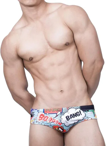 Vista 2 de UXH Nuevos hombres Tigh Natación escritos blancoTrunks traje de baño repelente al agua hombre playa corto hombres traje de baño