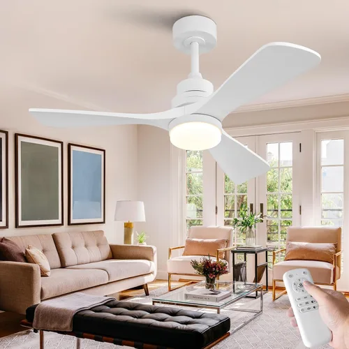 Vista 14 de Ventilador de techo de 42 pulgadas con luz, 3 aspas de madera maciza, control remoto, motor de CC silencioso reversible de 6 velocidades, ventilador