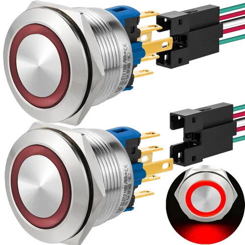 Vista 21 de 2 interruptores de botón de cierre de 0.866 in, 7/8 pulgadas, 110 V-120 V, SPDT, interruptor de encendido y apagado, impermeable, IP67, acero Azul