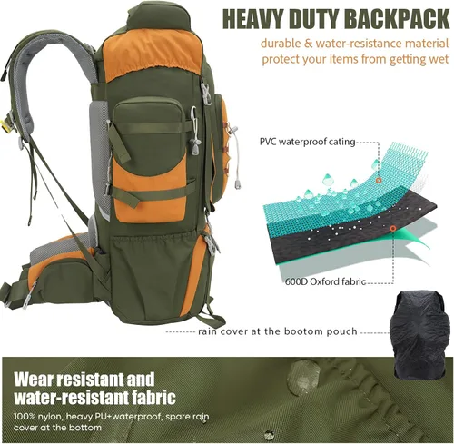 Vista 6 de Bseash 70L (65+5) Mochila impermeable para senderismo camping con cubierta para lluvia, mochila de viaje deportiva al aire libre para escalada