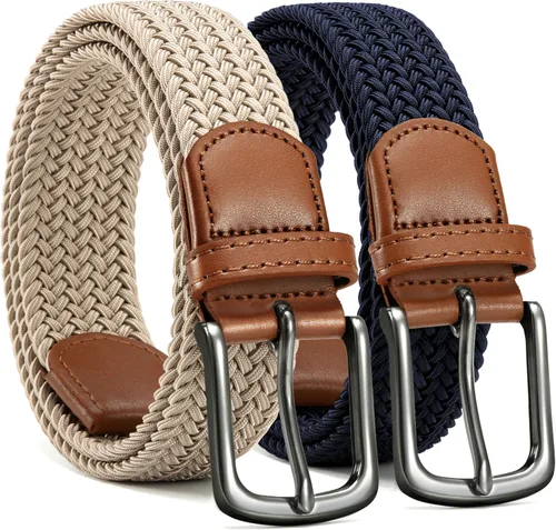 Vista 10 de CHAOREN Cinturón elástico para hombre, paquete de 2 - Cinturones trenzados de 1 3/8" para golf para hombres - Elástico casual para pantalones y jeans