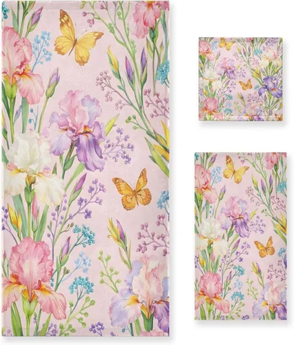 Vista 19 de ALAZA Juego de 3 toallas de baño con diseño de mariposas azules, 1 toalla de baño, 1 toalla de mano, 1 toallita suave, multiusos, para baño, hotel
