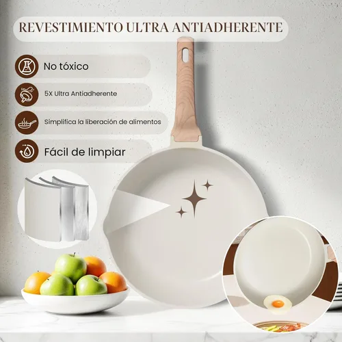 Vista 2 de Kikcoin Juego de 16 Piezas de Ollas y Sartenes Antiadherentes de Cerámica, Juegos de Utensilios de Cocina de Inducción, No Tóxico, Saludable