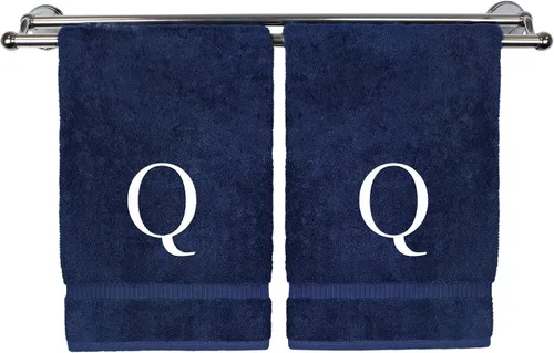 Vista 210 de Toalla de mano monogramada, regalo personalizado, juego de 2 - Toalla bordada con letra de bloque dorada - Extra absorbente 100% algodón turco