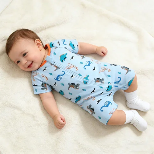 Vista 3 de MYGBCPJS Pijama de algodón de manga corta para bebés, niños y niñas, con cremallera, trajes de verano