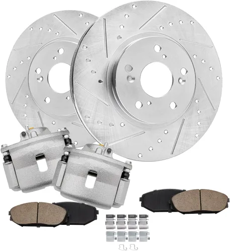 Vista 16 de Detroit Axle - Kit de frenos delanteros para Nissan Altima 2002-2006, Maxima 2002-2003, Infiniti I35 2002-2004, Rotores de freno de disco estriados