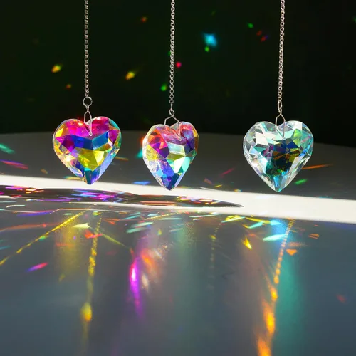 Vista 2 de H&D HYALINE & DORA 50mm Geometría Cristal Corazón Atrapasueños Prismas Colgantes con Prisma de Vidrio Fabricante de Arcoíris para Ventanas, Balcón