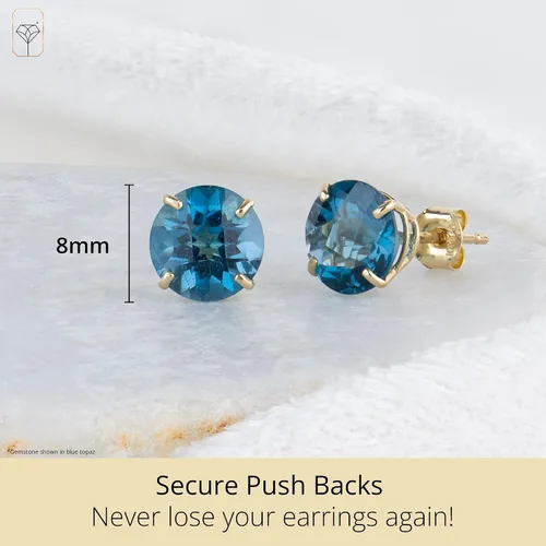 Vista 3 de Aretes redondos de oro de 10 quilates con piedra natal de 0.315 in para mujer MAX + STONE