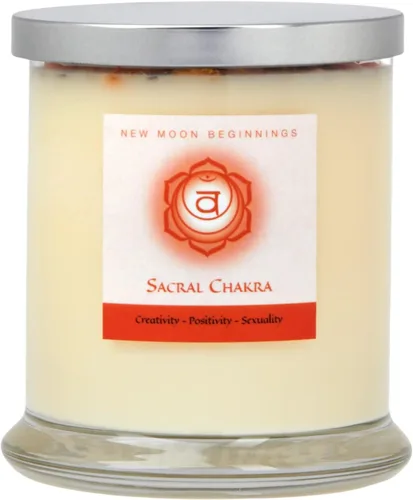Vista 6 de New Moon Beginnings - Vela de chakra sacro por New Moon Beginnings - Velas de chakras - Velas de flores secas, hierbas y cristal - Velas