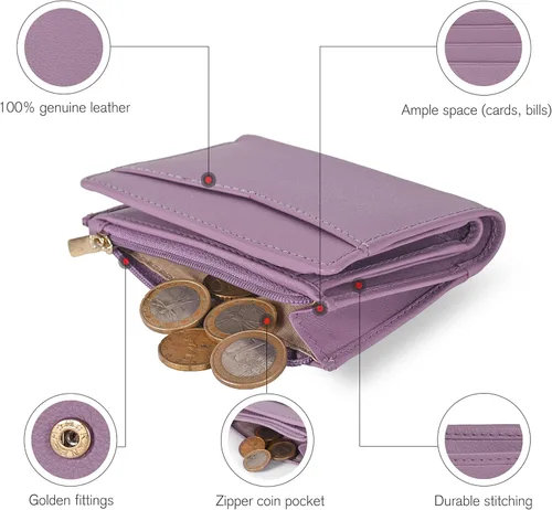 Vista 3 de Oak Leathers Cartera de cuero para mujer – Monedero pequeño RFID para tarjetas de crédito y soporte de identificación para damas, regalo