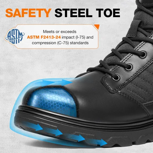 Vista 3 de NINGO Botas con punta de acero para hombre, botas de trabajo militar Negro