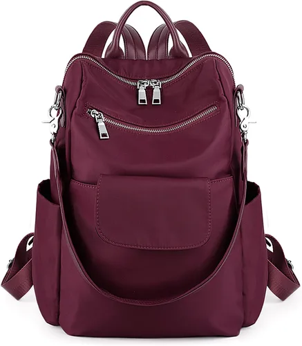 Vista 7 de UTO Mochila para mujer, bolsa de hombro de piel lavada sintética para mujer, 380 Rojo, L