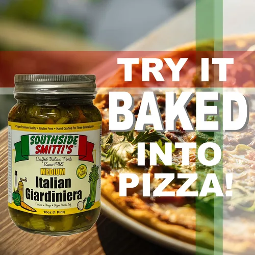 Vista 5 de SOUTHSIDE SMITTI'S - GIARDINIERA ESTILO ITALIANO - MEDIANO - 16 oz - Los mejores pimientos Giardiniera estilo Chicago - Receta original Southside