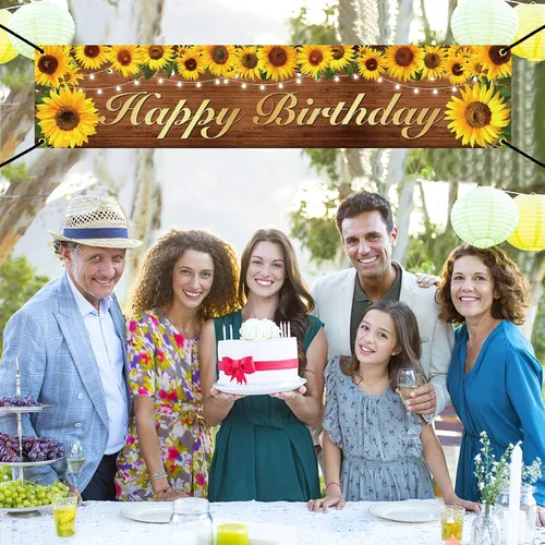 Vista 5 de Cartel y cartel de cumpleaños de girasol, decoraciones de fiesta para mujeres y niñas, tema de feliz cumpleaños, fondo de fotos para interiores