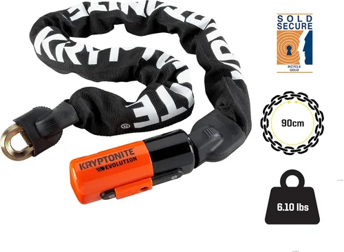 Vista 3 de Kryptonite Evolution 1090 Candado de Cadena para Bicicleta, Cadena de Acero de 10mm de 0.91 Metros de Largo, Antirrobo de Alta Resistencia, Candado