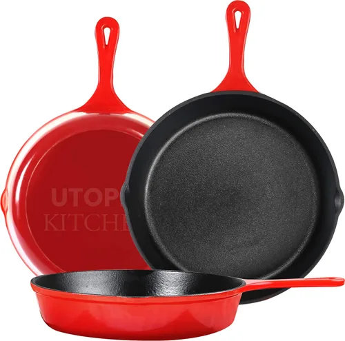 Vista 8 de Utopia Kitchen Juego de sartenes de hierro fundido de 3 piezas, sartén para chefs, sartenes de hierro fundido pre-sazonadas, 6, 8 y 10 pulgadas