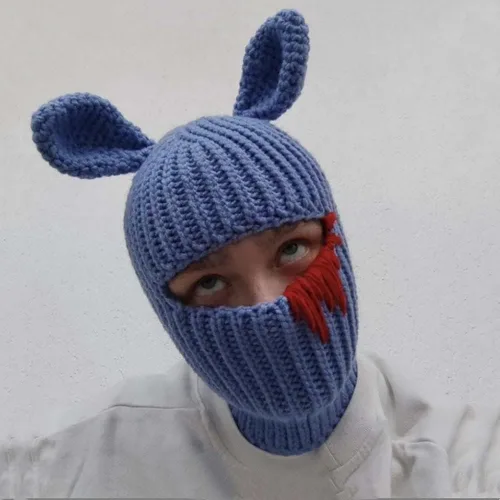 Vista 3 de Gorro de punto Y2k con cuerno de diablo y oreja de conejo largo, máscara de esquí, pasamontañas, accesorios para grunge