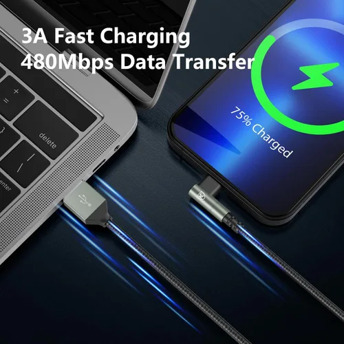 Vista 5 de Cargador de iPhone de 90 grados de 6 pies, [certificado Apple MFi], paquete de 3 cables de carga rápida, cable Lightning USB trenzado de nailon