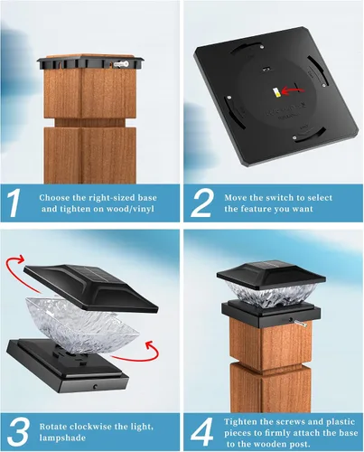 Vista 15 de Ofuray Luces solares para tapa de poste, paquete de 8 luces solares RGB con dos modos, apto para postes de 4 x 4, 5 x 5 con 3 bases, impermeable