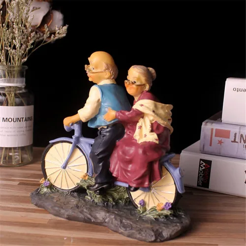 Vista 4 de Abuelos Padres Aniversario Regalo de Boda Resina Amante Pareja Mayor Figuras Vida Vejez Decoración del Hogar Día de la Madre con tarjeta de regalo