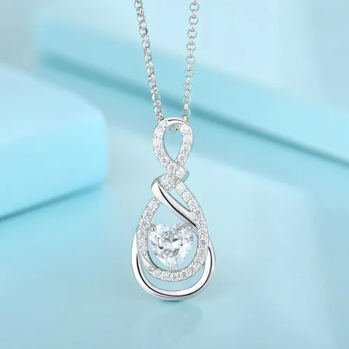 Vista 4 de JO WISDOM Collar de corazón infinito para mujer, colgante de plata de ley 925 con cadena con circonita cúbica 3A