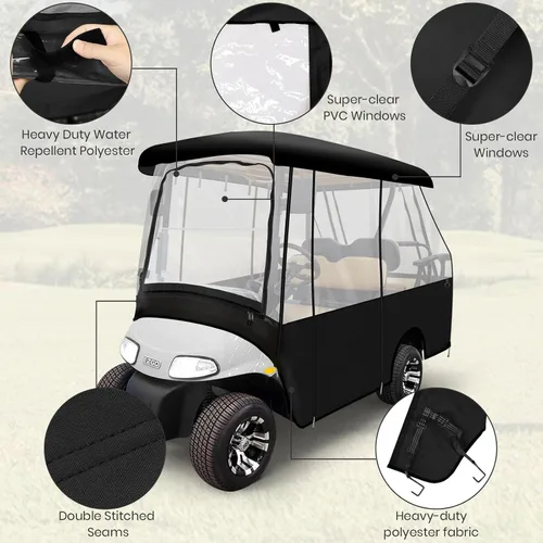 Vista 4 de Leader Accessories Recinto de conducción de golf para 2 + 2 personas, cubierta de carrito de golf para pasajeros de techo corto para 2 personas Negro