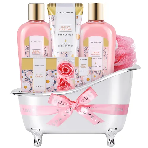Vista 6 de Regalos de cuidado personal para mujeres, Spa Luxetique, 8 cestas de regalo para el baño y el cuerpo de margaritas para ella, juego de baño con baño