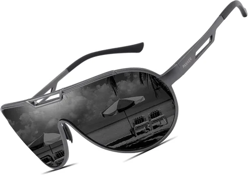 Vista 2 de PANNER Gafas de sol retro de gran tamaño para hombre Al-Mg marco de metal ultraligero