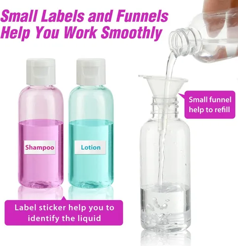 Vista 3 de Dabacc 30 botellas vacías de plástico transparente de 2 onzas con tapa abatible para líquidos de tamaño de viaje