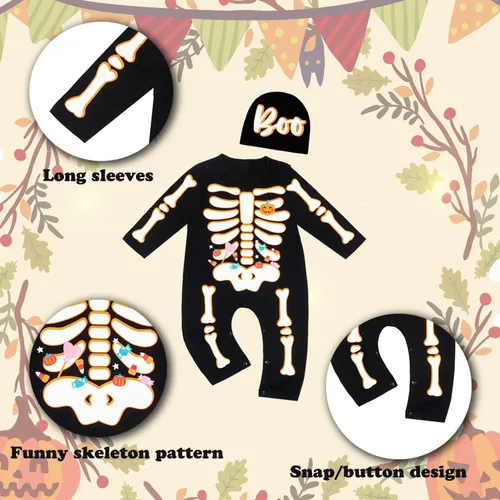 Vista 2 de Ropa de disfraz de esqueleto de Halloween para bebés y niñas recién nacidos