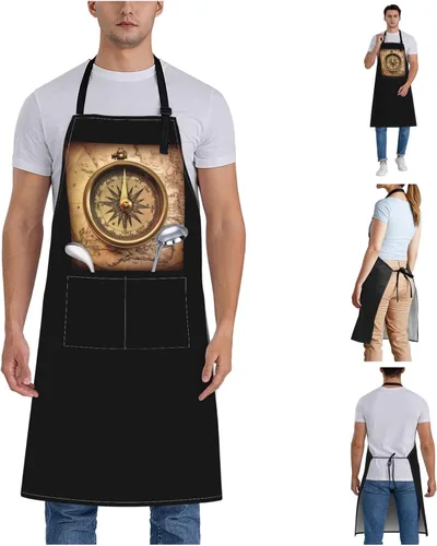 Vista 7 de Law of the Compass - Delantales de navegación para mujer con 2 bolsillos, delantal de cocina para hombres, resistente al agua y al aceite, delantal