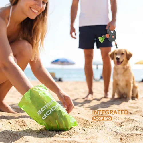Vista 5 de Correa retráctil de 10 pies para perros pequeños y medianos, cinta de nailon resistente con mosquetón de bloqueo seguro y soporte para bolsa