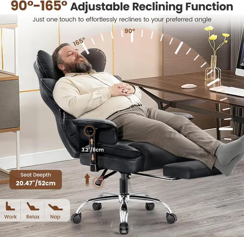 Vista 3 de BESTFAIR Silla de Oficina Grande y Alta - Silla Ejecutiva de Servicio Pesado 400 LBS con Soporte Lumbar y Reposapiés, Silla de Escritorio Ergonómica