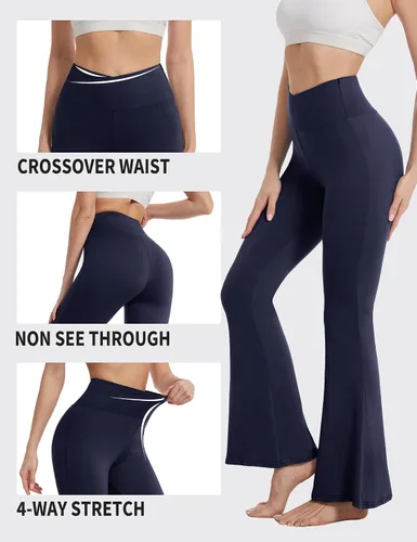 Vista 46 de ZOOSIXX Pantalones de yoga acampanados para mujer, leggings cruzados suaves con corte de bota