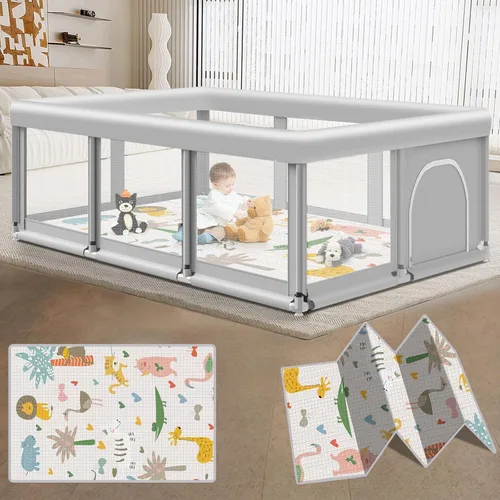 Vista 8 de Corralito de juegos para bebés y niños pequeños de 50 x 50 pulgadas, patios de juegos para interiores y exteriores, corral de juego de seguridad