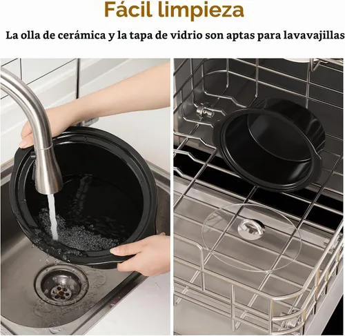 Vista 6 de Sunvivi Olla de cocción lenta de 3 cuartos de galón y mini calentador de alimentos con 3 ajustes de calefacción, olla de cerámica extraíble, tapa