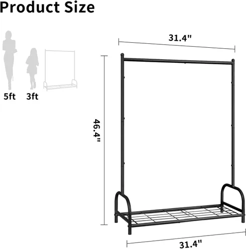 Vista 4 de Perchero de ropa para niños, estante de almacenamiento de disfraces para niños, pequeño estante de ropa con estante de almacenamiento de metal