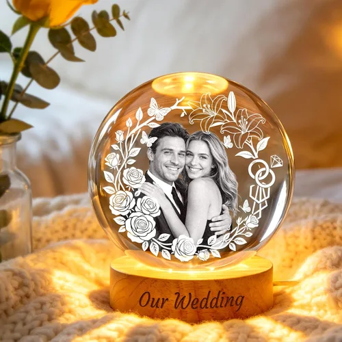 Vista 9 de Luz nocturna de bola de cristal de fase lunar personalizada, recuerdo de regalos de boda luna1