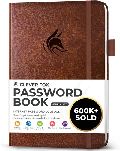 Vista 34 de Clever Fox Libro de contraseñas con pestañas alfabéticas, 4"x5.5" Keeper