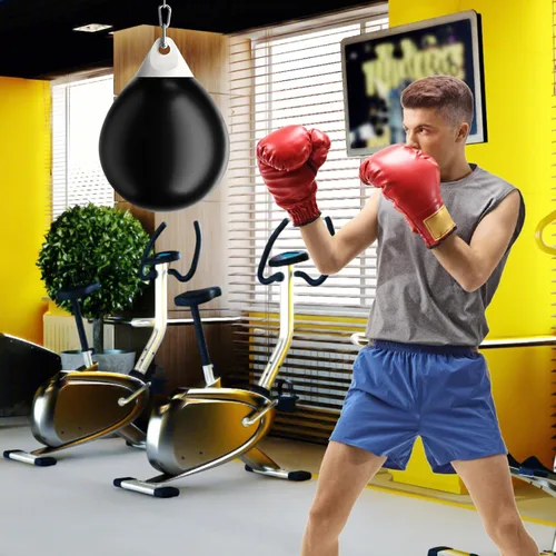 Vista 9 de GYMAX Saco de boxeo, bolsa de agua con inyector de agua y accesorios para colgar, bolsa de boxeo plegable resistente para gimnasio en casa,