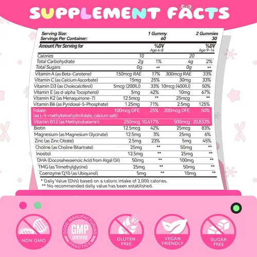 Vista 2 de Multivitamínico metilado para niños, masticable y liposomal, glicinato de magnesio, 400 mg, gomitas, inmune y cerebro, músculo y relajación