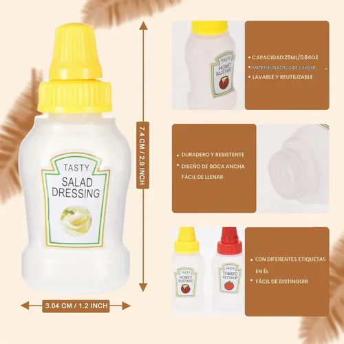 Vista 2 de Jspupifip - 4 mini botellas de ketchup de 0.8 onzas líquidas, mini botellas exprimibles para condimentos